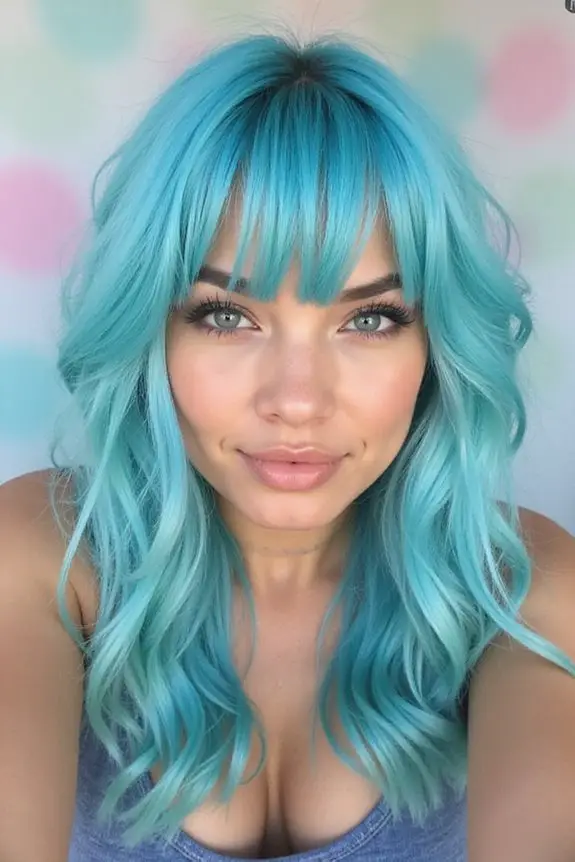 aqua blue curtain bangs