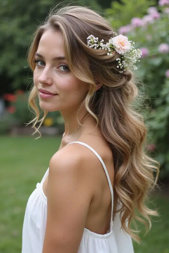 bohemian floral wedding updo