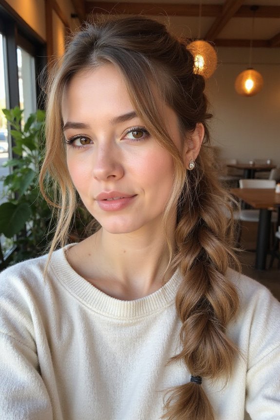 braided high messy ponytail