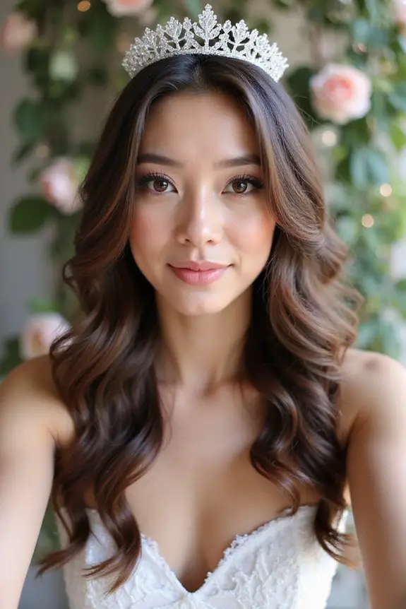 cascading curls with tiara