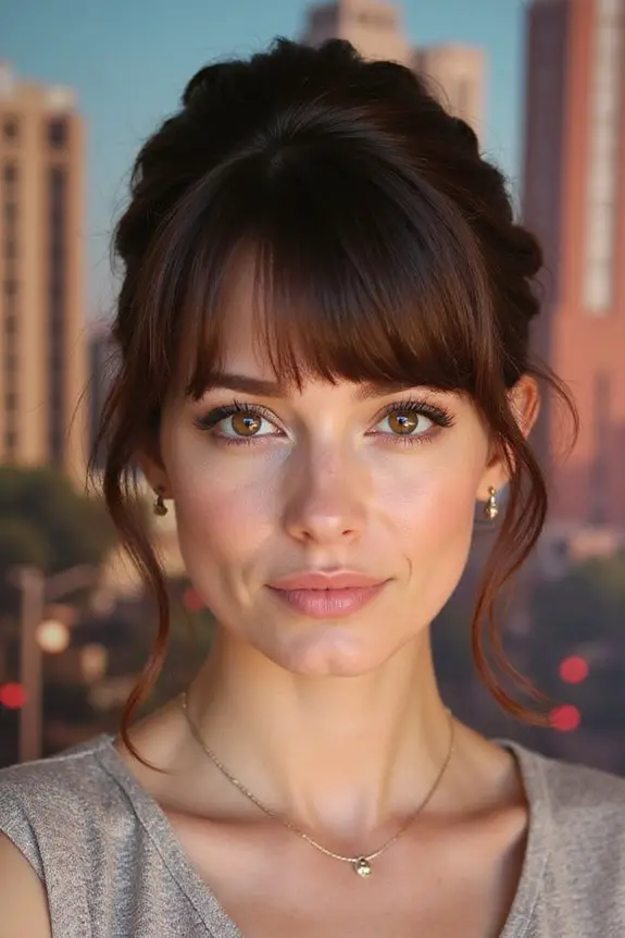 chic half up hairstyle with bangs