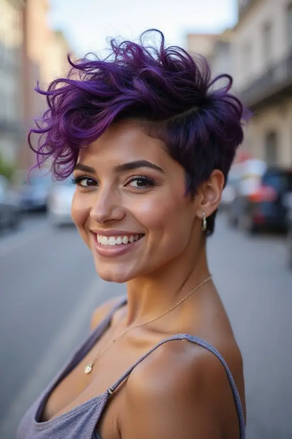curly pixie with purple tips