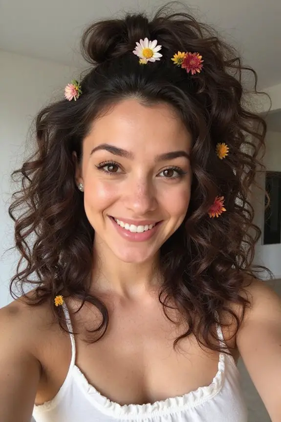 curly ponytail with flowers