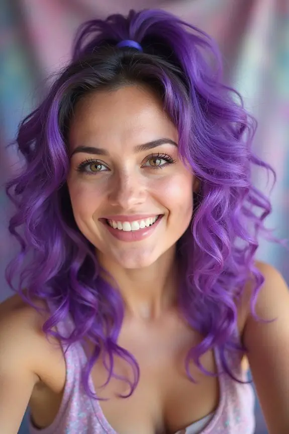 curly ponytail with rainbow ends