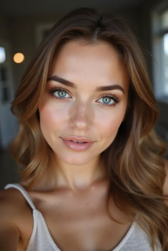 earthy brown enhances blue eyes