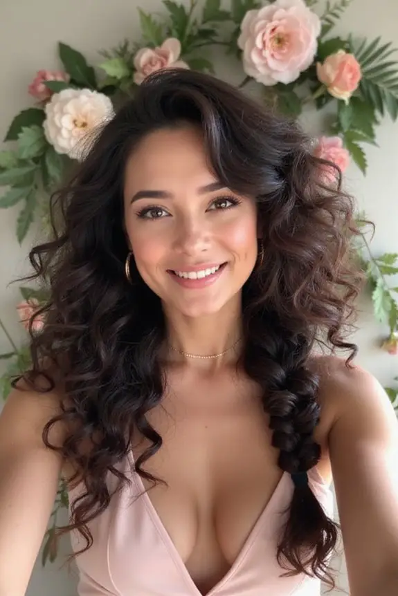 gorgeous curly waterfall braid