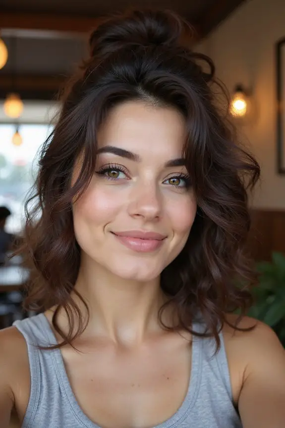 messy bun with defined curls