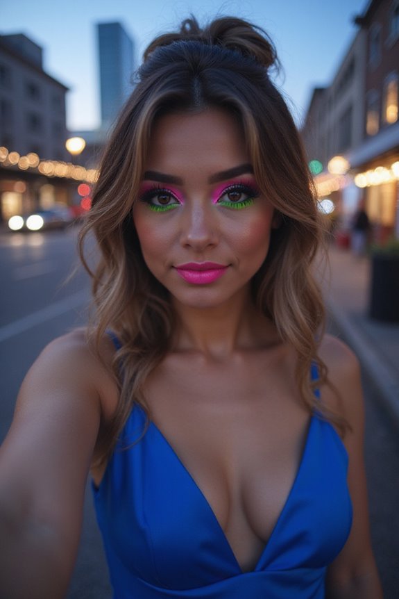 neon accents elevate blue dress