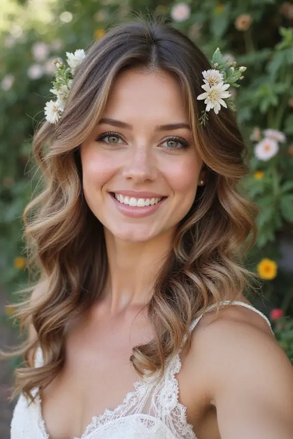 romantic side swept curly waves