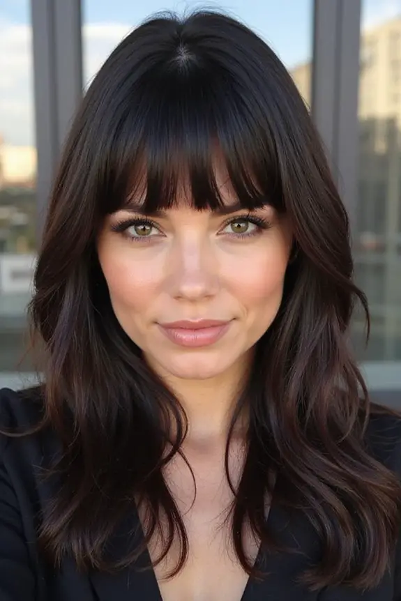 sleek bangs on chocolate hair