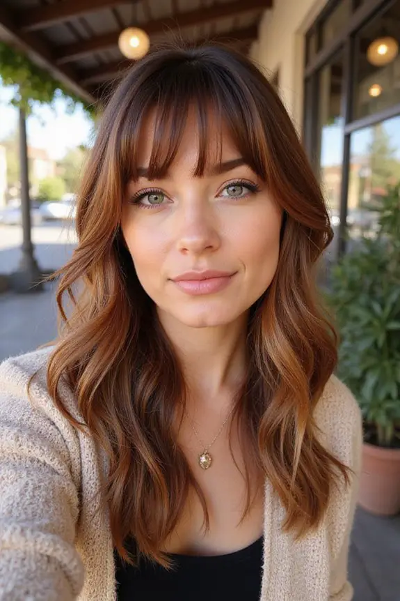 soft bangs with caramel locks