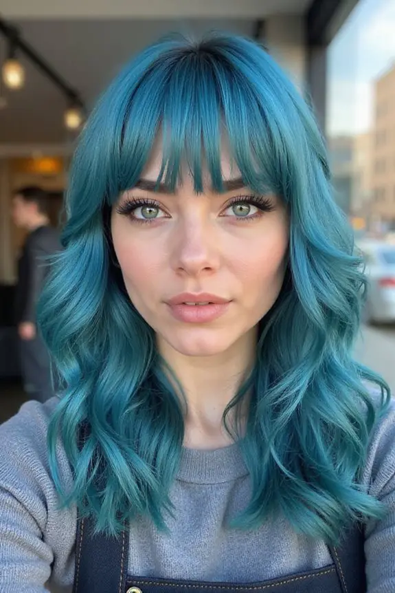steel blue arched bangs