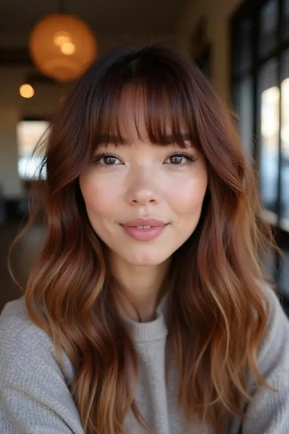 textured bangs for chestnut hair