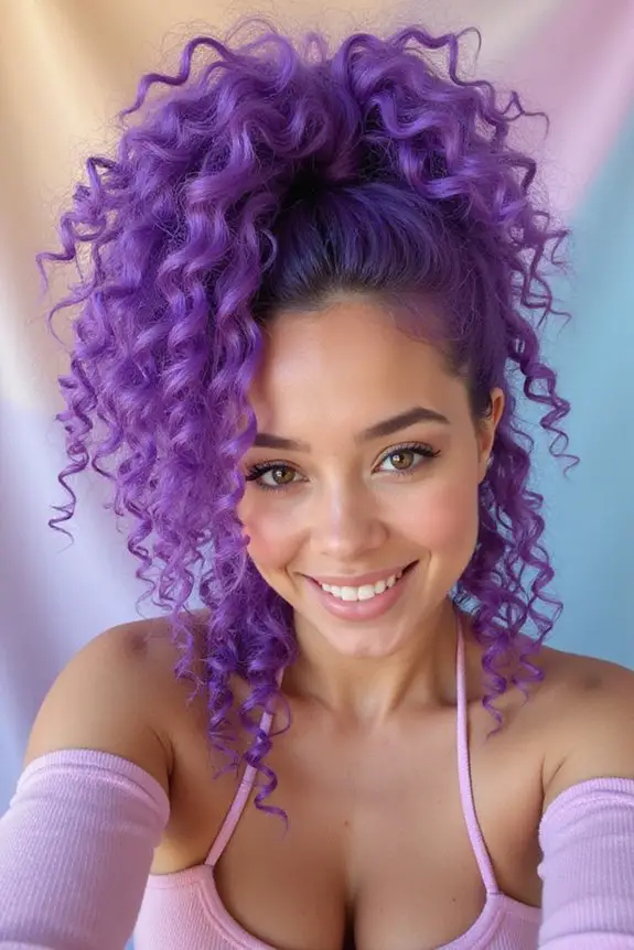 vibrant purple ponytail style