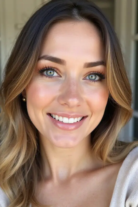 warm peach enhances blue eyes