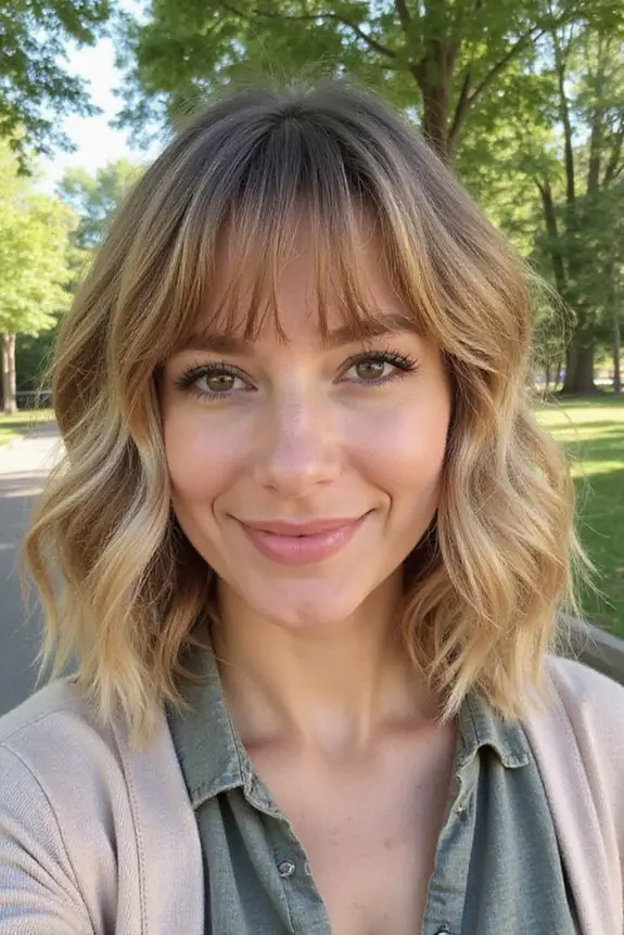 wavy lob with bangs